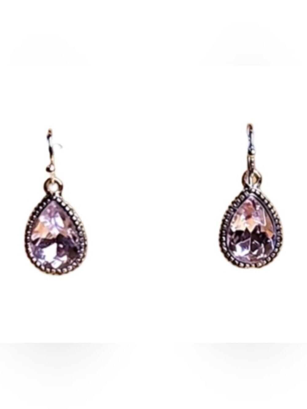 Y2K Silver Plated Pink Crystal Gemstone Teardrop Earrings